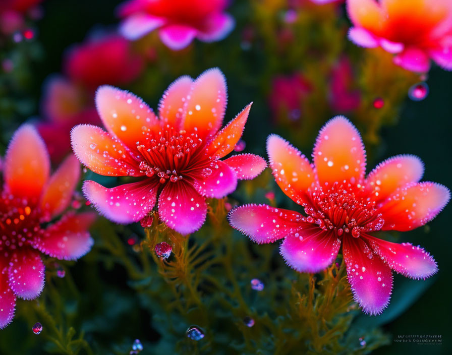 Vibrant Orange-Pink Flowers with Water Droplets on Petals