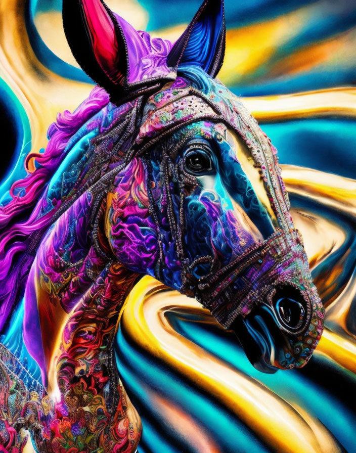 Colorful Psychedelic Horse Art with Vibrant Patterns