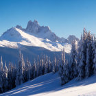 Figure in Snowy Landscape with Towering Peaks