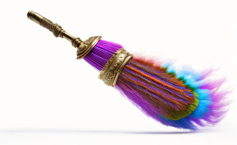 Colorful Feather Duster with Brass Handle and Vibrant Feathers