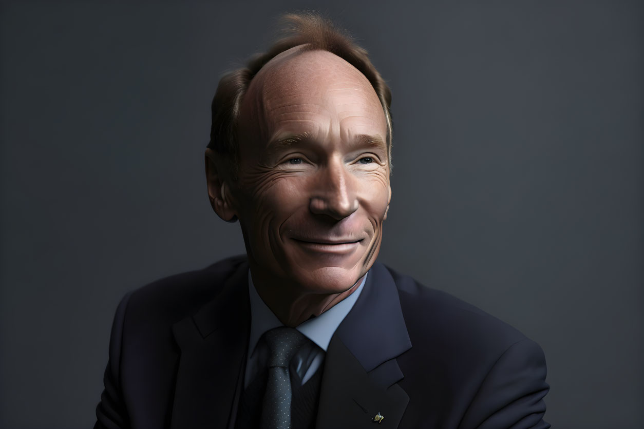 Elderly man portrait in dark suit and tie smiling