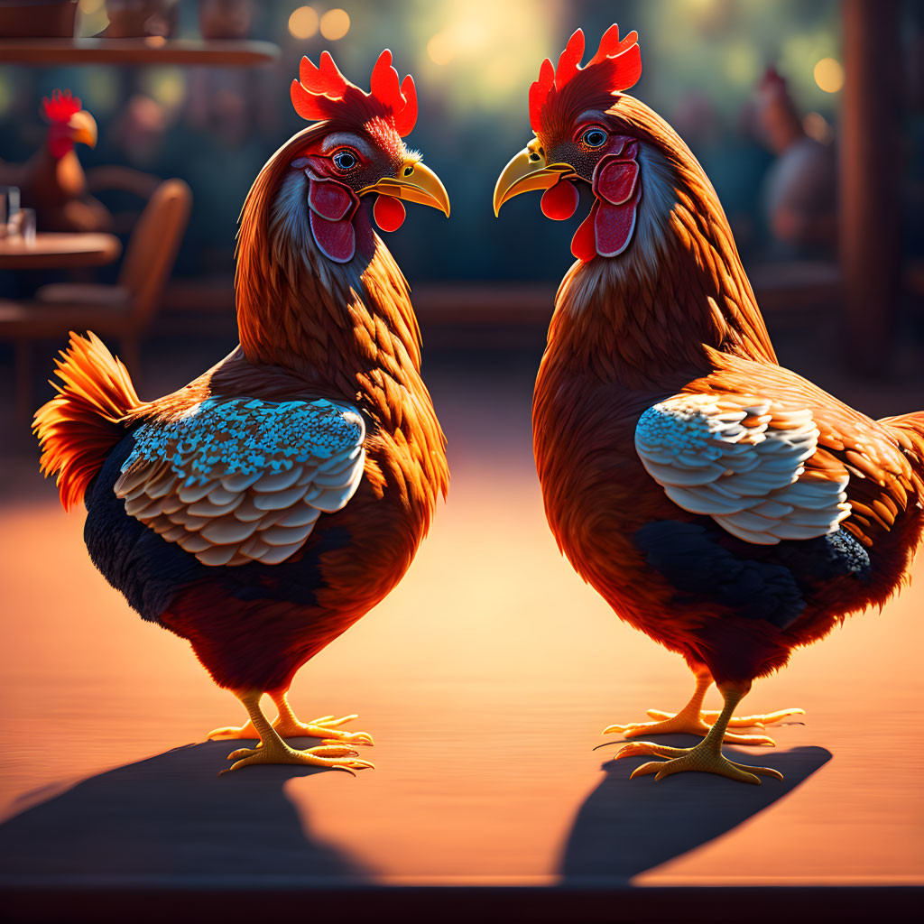 Detailed Plumage on Face-to-Face Animated Chickens