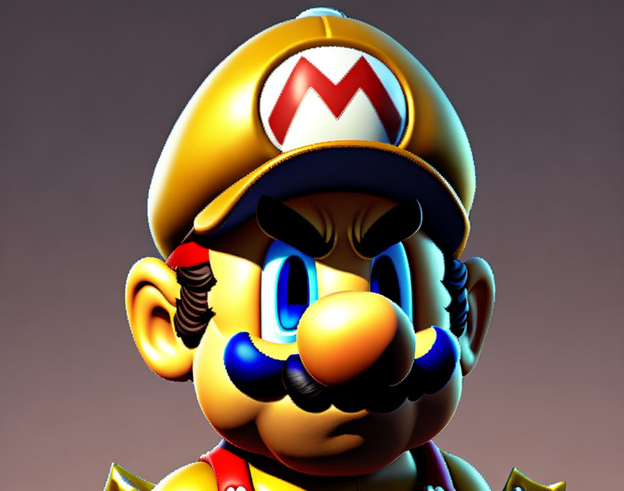 Close-up of classic video game character with red cap and big mustache