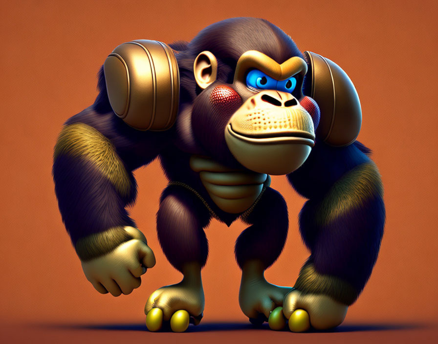 Muscular Donkey Kong 3D illustration on orange background