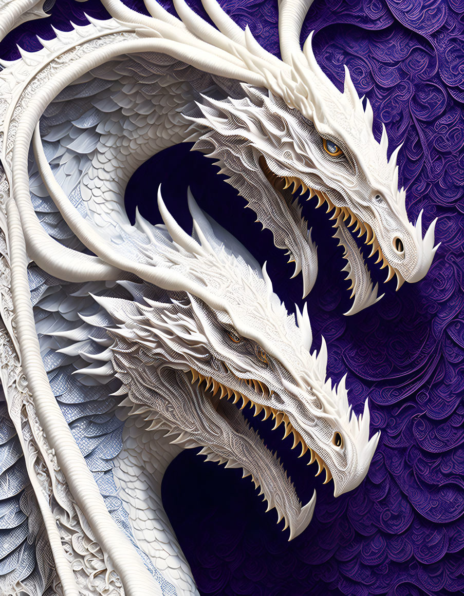 Detailed White Dragon Artwork on Purple Background