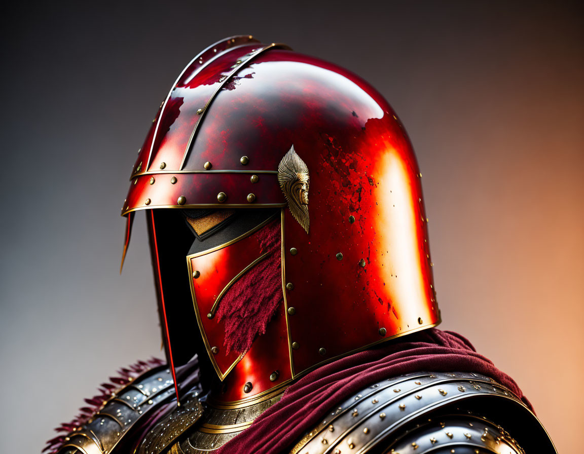 Detailed Roman Helmet with Red Glossy Finish