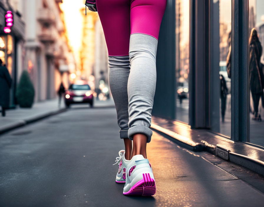 Person in Sporty Pink Leggings Walking on City Street