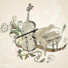 Decorative Swirls and Floral Patterns on Violin Against Cream Background