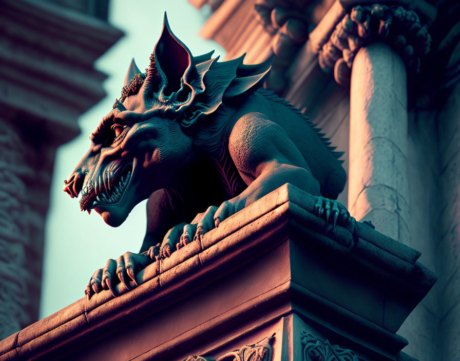 Intricate dragon sculpture on ornate building exudes mystic elegance