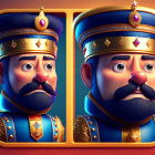 Stylized animated toy soldiers with mustaches and medals in blue and gold uniforms