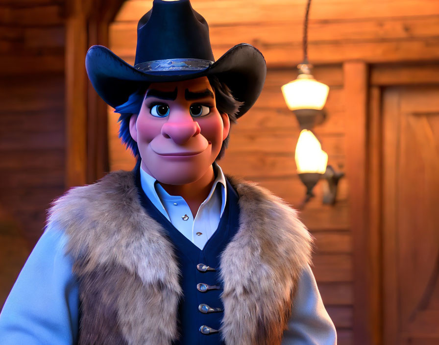 3D animated cowboy character with lantern in Western setting