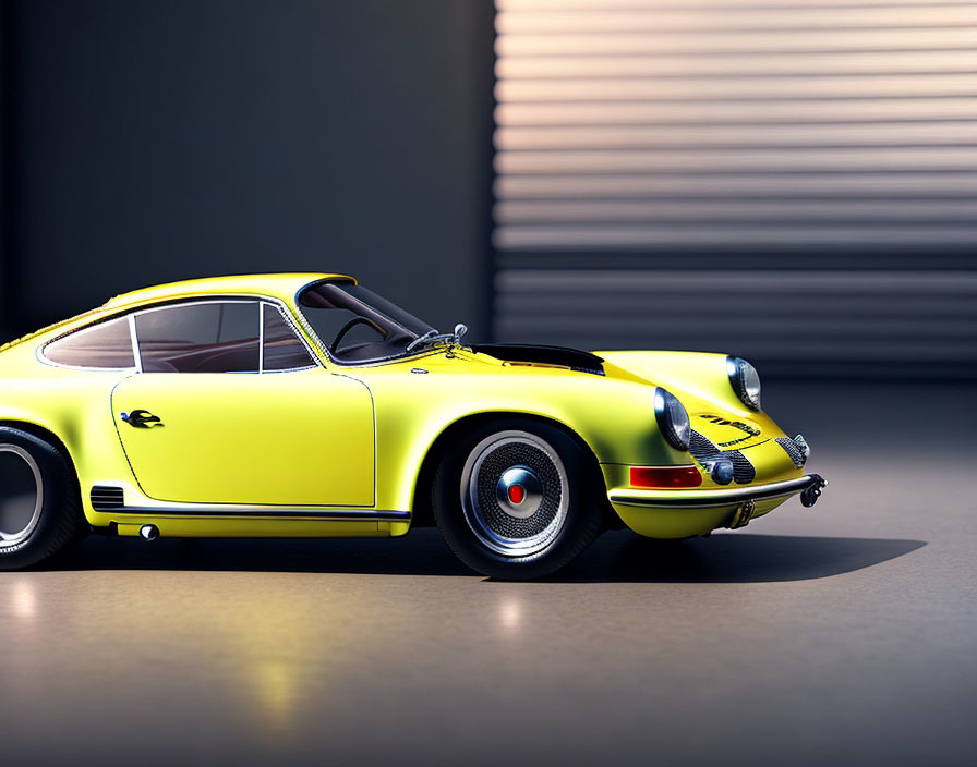 Yellow Vintage Sports Car Against Dark Background with Light Stripes