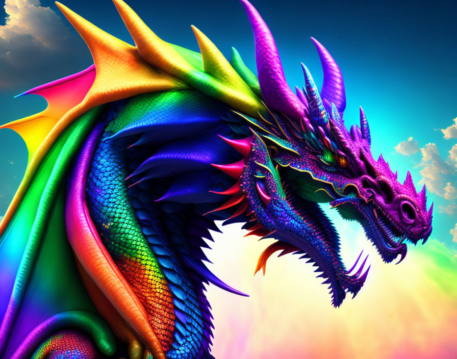 Colorful Spiked Dragon in Vibrant Sky