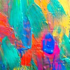 Colorful Abstract Painting with Blue, Yellow, and Red Swirls