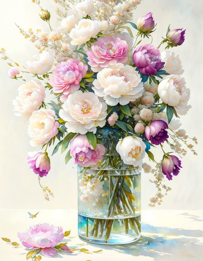 Colorful Flower Vase Painting with Peonies