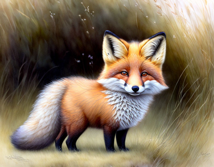 Detailed illustration of red fox in natural setting