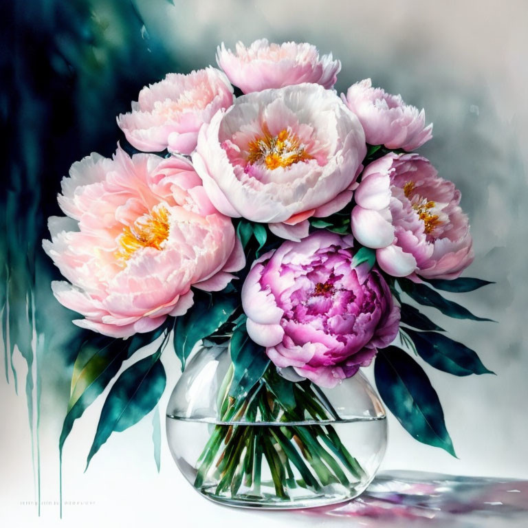 Pink Peonies Bouquet in Clear Glass Vase