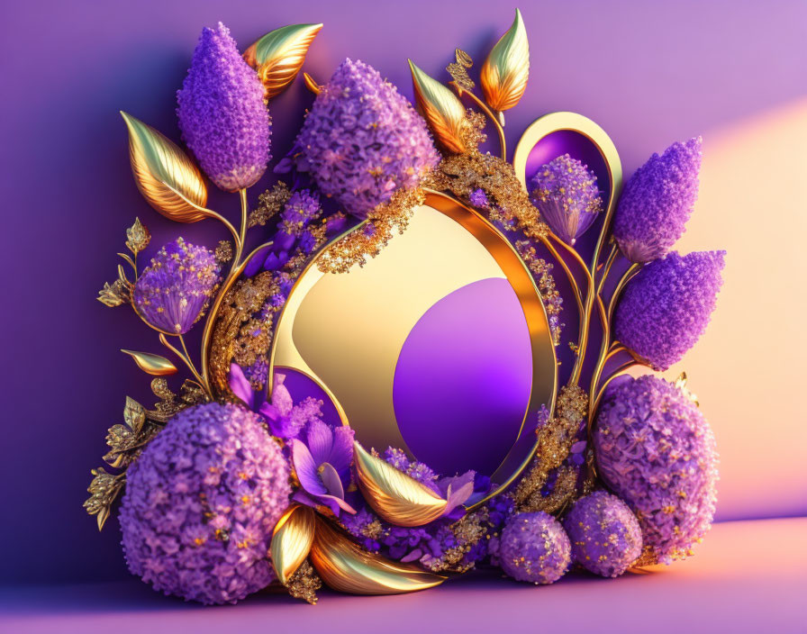 Golden Frame with Purple Floral Elements on Gradient Background