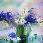 Blue and White Flowers in Clear Glass Vase on Soft-focus Background