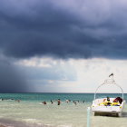 White Cycladic Houses with Dome Roofs Amid Stormy Sky