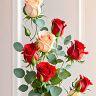 Pink and Red Roses Bouquet in Glass Vase on White Backdrop