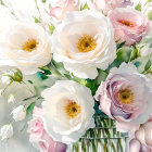 Luminous white and pink flowers on textured off-white background