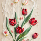 Red and White Tulip Bouquet in Vase on Pale Background