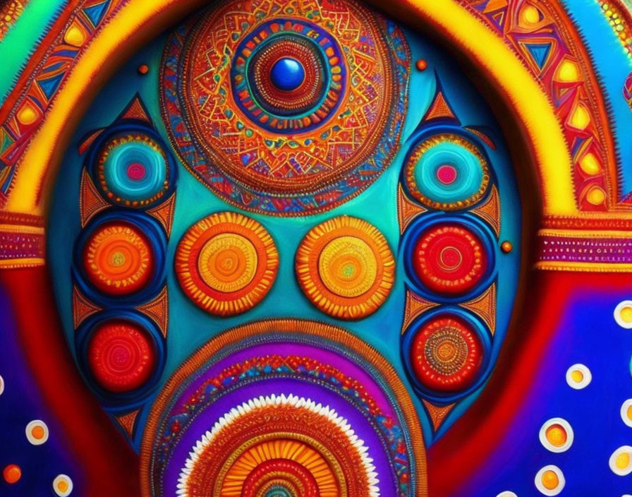 Colorful Mandala with Blue, Orange, and Red Patterns