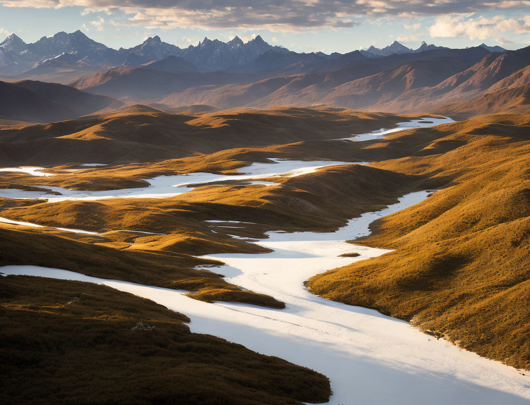 Scenic landscape with winding river and mountains