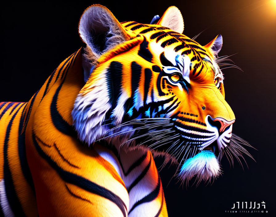 Colorful Tiger Digital Art with Blue and Orange Hues