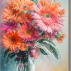 Orange Daisies in Glass Vase on Droplet-speckled Background