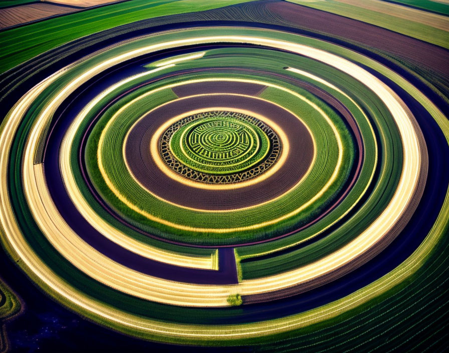 Circular Farm Fields with Varying Crops in Aerial View