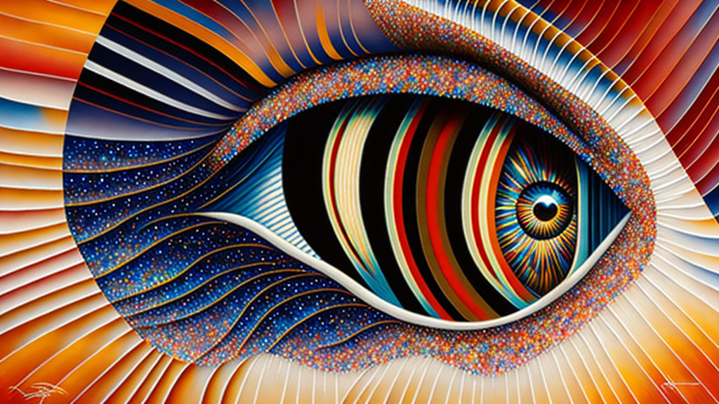 Colorful Psychedelic Eye Illustration with Swirling Patterns