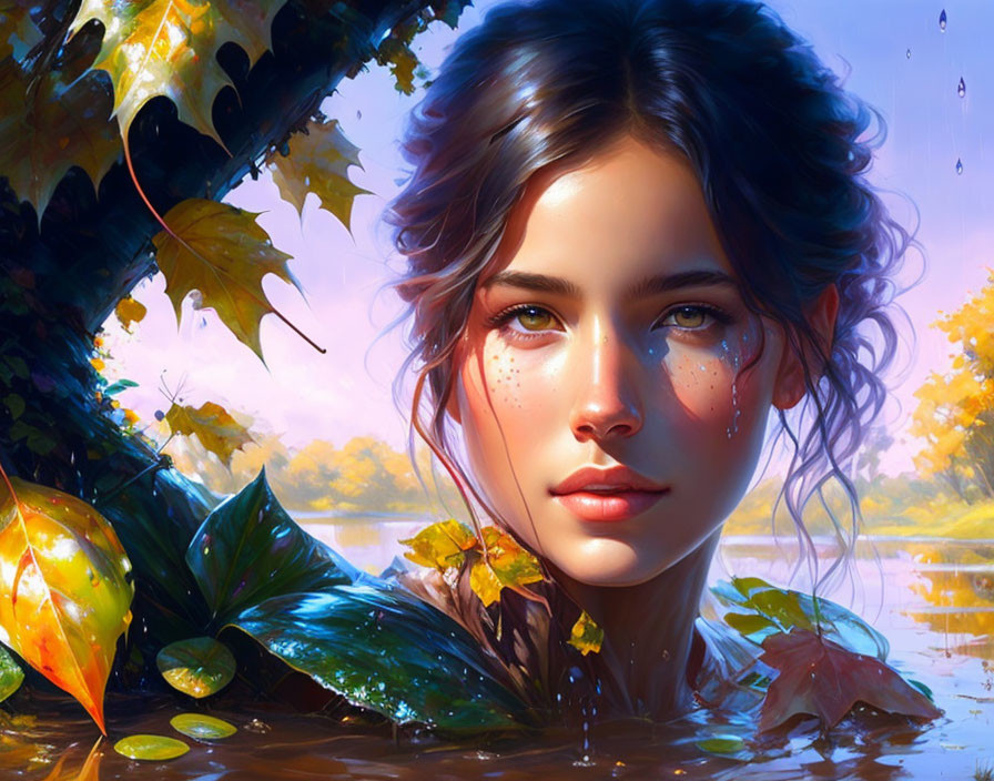 Digital Artwork: Young Woman in Autumn Setting