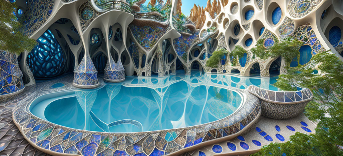 Fantastical indoor pool with intricate organic architecture