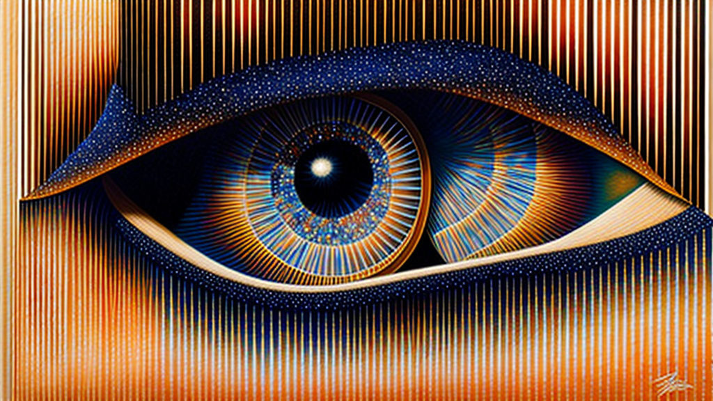 Detailed Human Eye Illustration with Intricate Iris Patterns on Warm Background