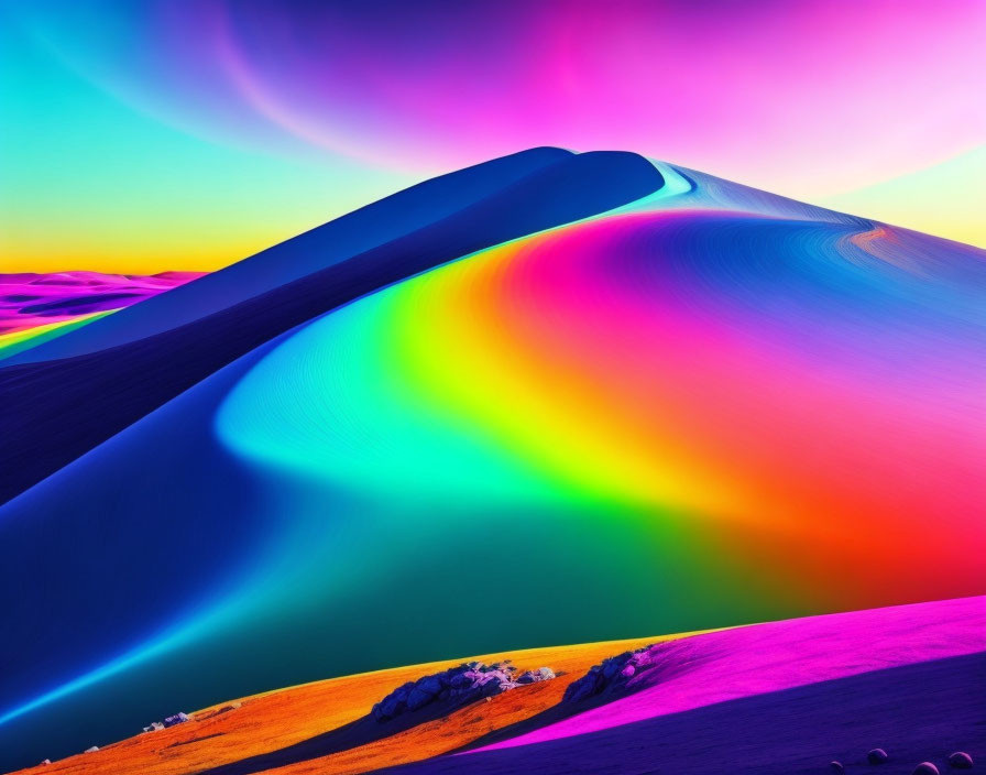 Colorful desert landscape: sand dune against vibrant sky