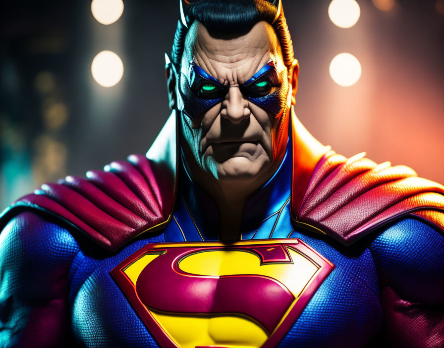 Detailed Superman Figurine Close-Up with Red and Blue Suit on Bokeh Background