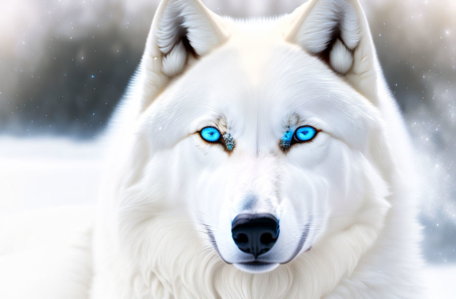 White Siberian Husky with Blue Eyes in Snowy Landscape