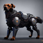 Realistic head on mechanical body: Futuristic robotic canine concept with detailed armor and joints