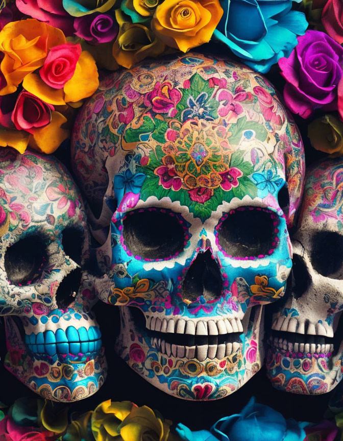 Vibrant Sugar Skulls and Roses for Day of the Dead