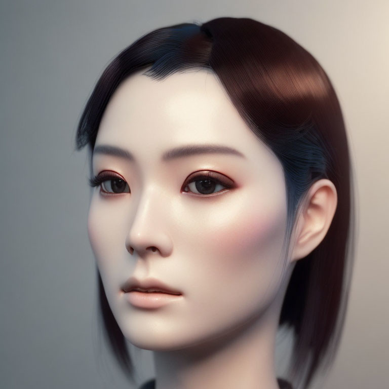 Realistic digital portrait of woman with bob haircut and subtle makeup