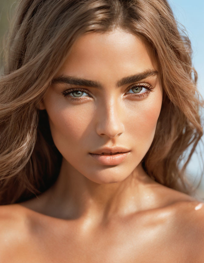 Close-Up Portrait of Woman with Tanned Skin and Hazel Eyes