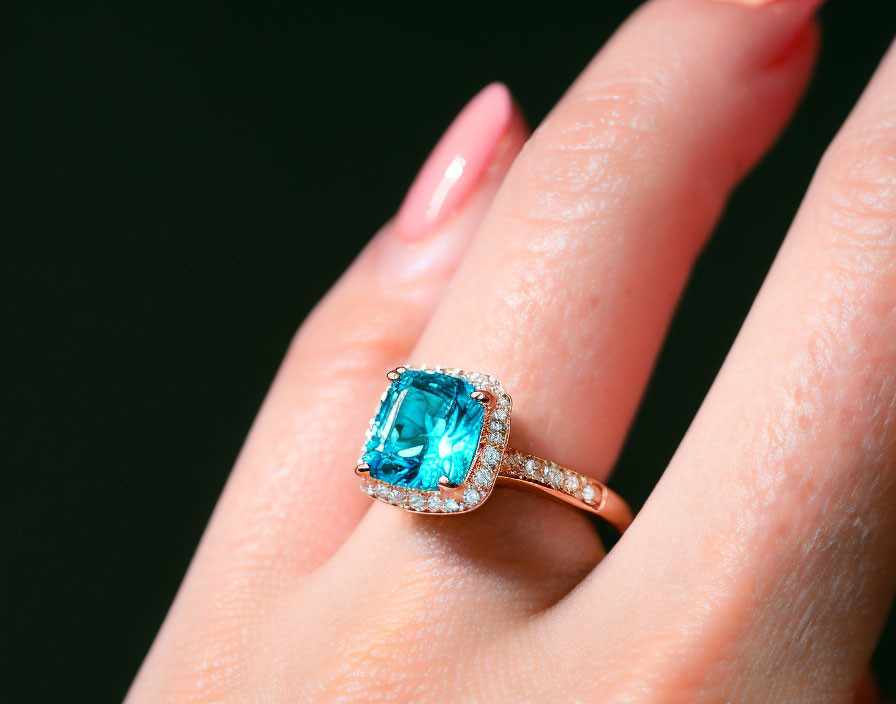 Emerald-Cut Teal Gemstone Ring on Rose Gold Band