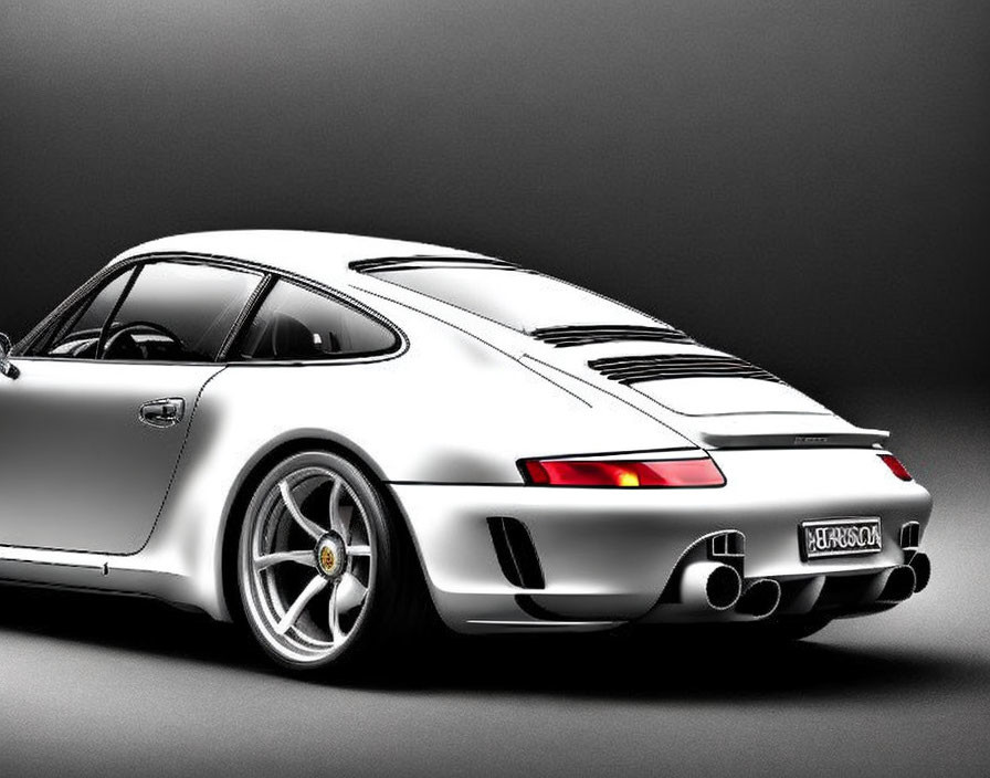 Silver Porsche 911 with Black Rims on Gradient Grey Background