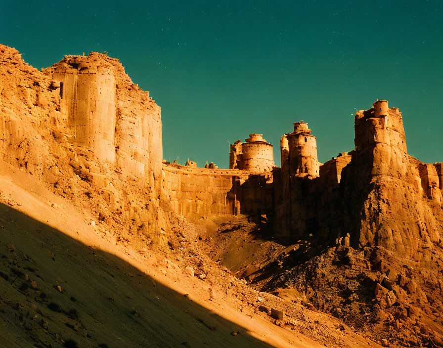 Majestic sandstone cliffs under twilight sky