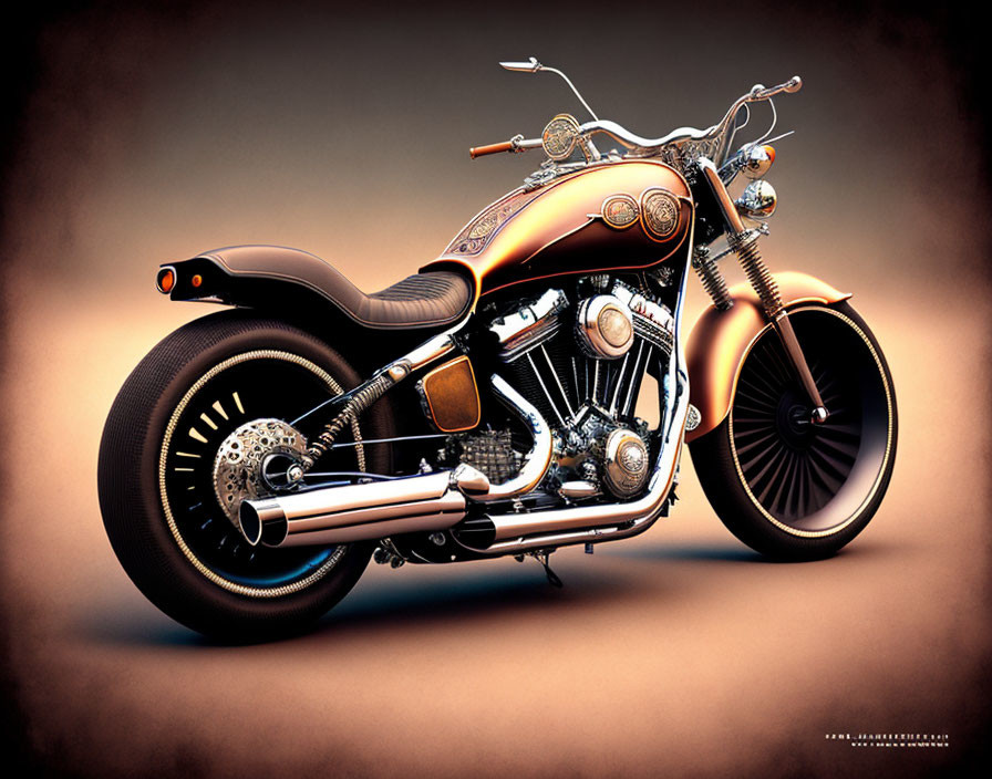 Vintage Copper Finish Classic-Style Motorcycle with V-Twin Engine