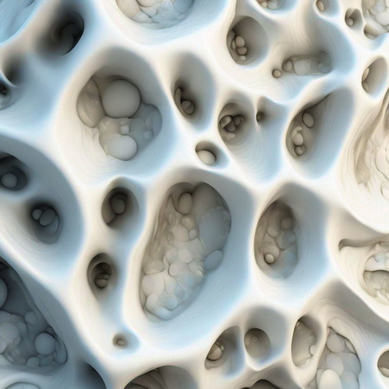 Abstract porous surface in cream and white hues resembling bone or coral.