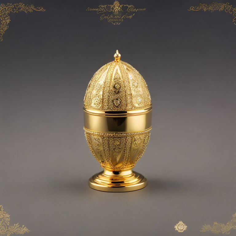 Intricate Golden Egg with Jewels on Matching Pedestal