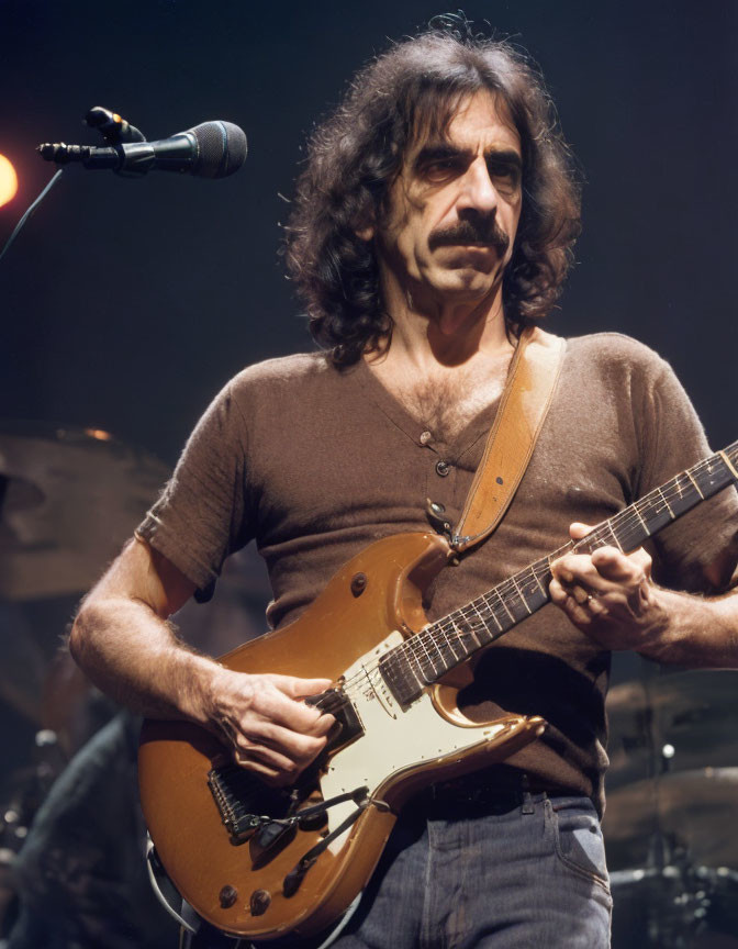 Man with Mustache Playing Electric Guitar on Stage